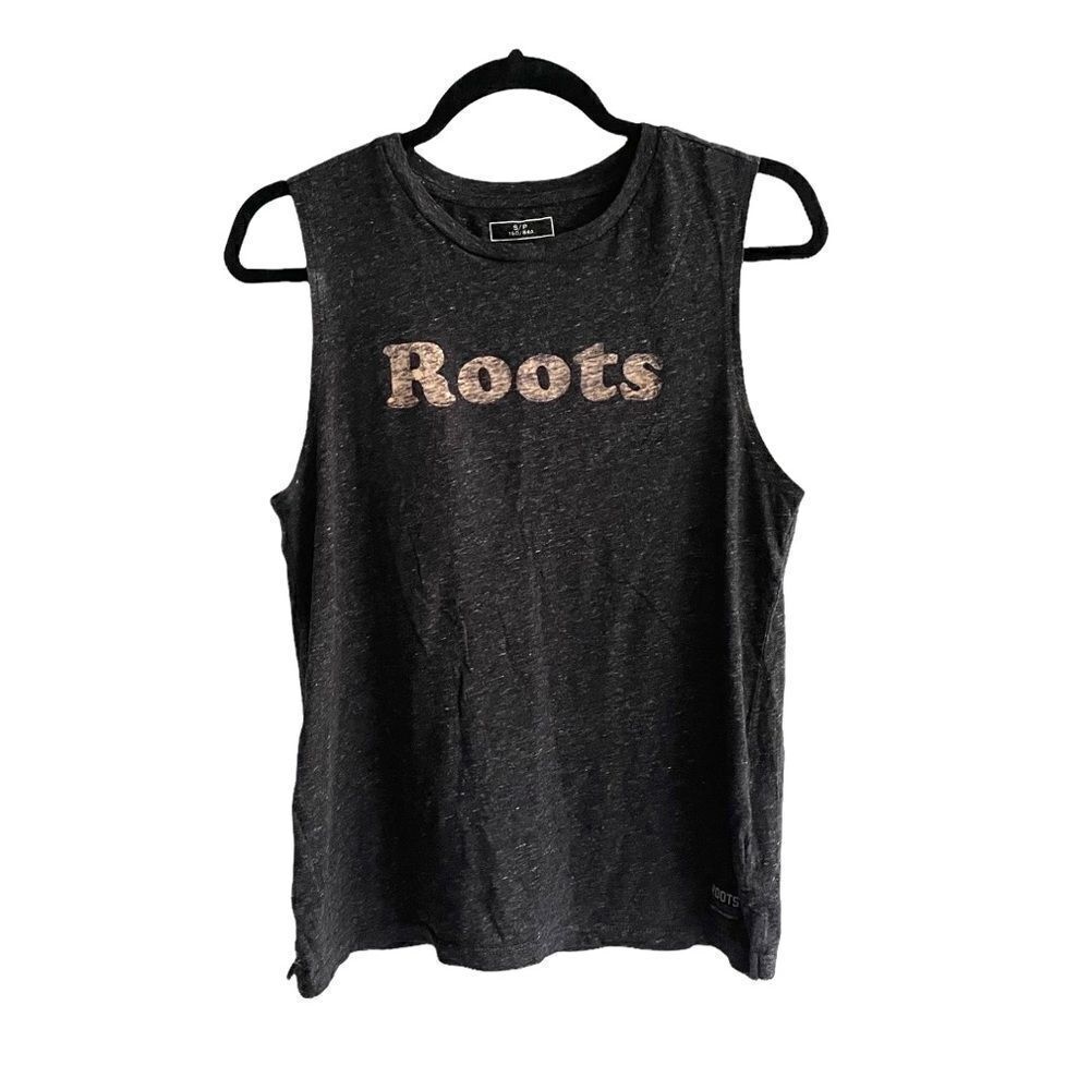 ROOTS CANADA Cotton Casual Sleeveless T-Shirt Tank Top Charcoal Grey S